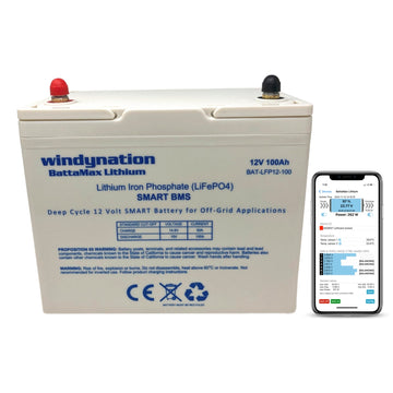 Lithium 100ah LIFePO4 Battery - 12 Volt BattaMax with 4000 Cycles, BMS, and Remote Connectivity for RV, Cabin, Marine, and Backup Storage Applications