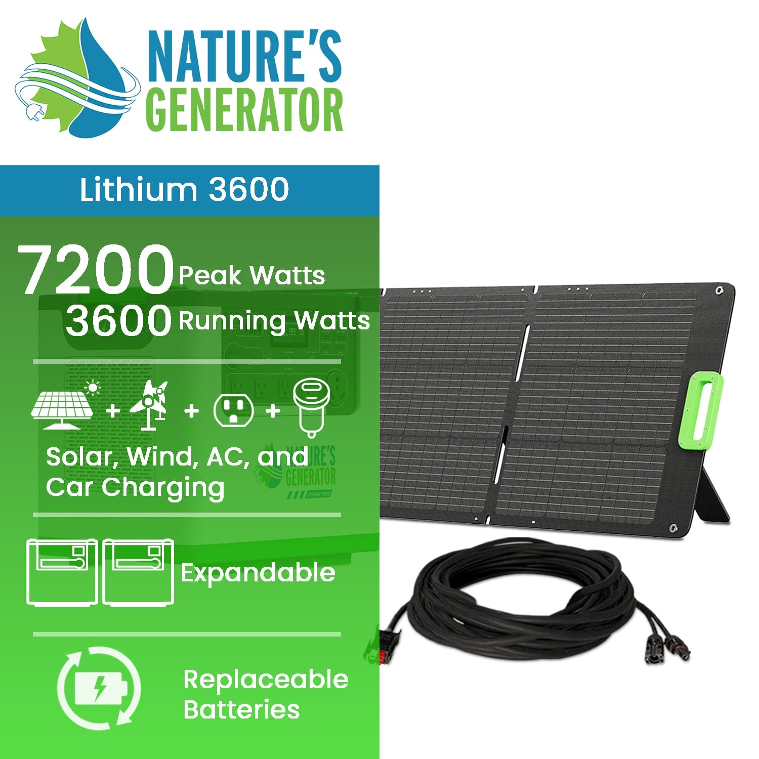 Nature's Generator Solar Generator Lithium 3600 - Power Independence HQ