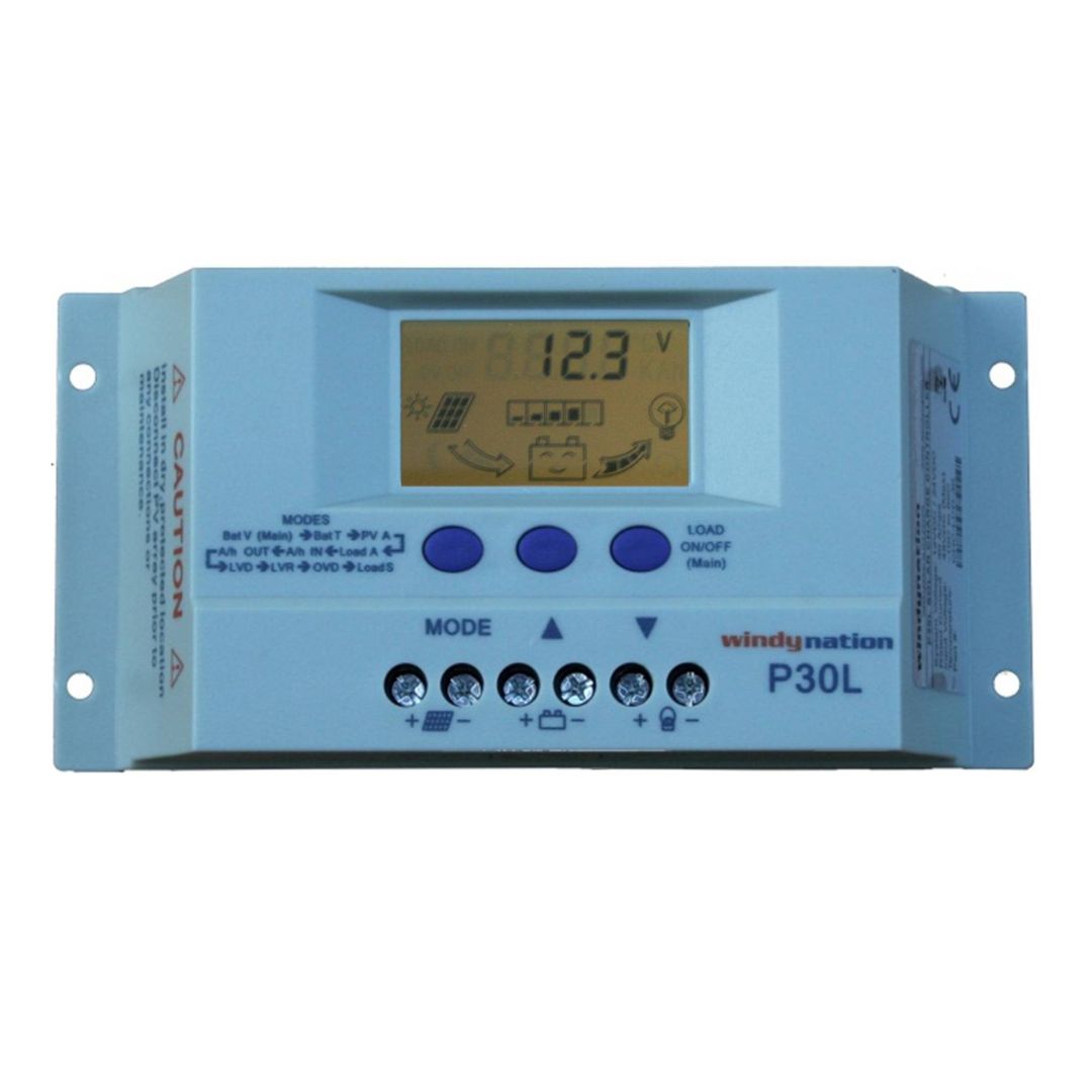 Windy Nation P30L Solar Charge Controller 30A LCD Regulator for Efficient Solar Panel Management